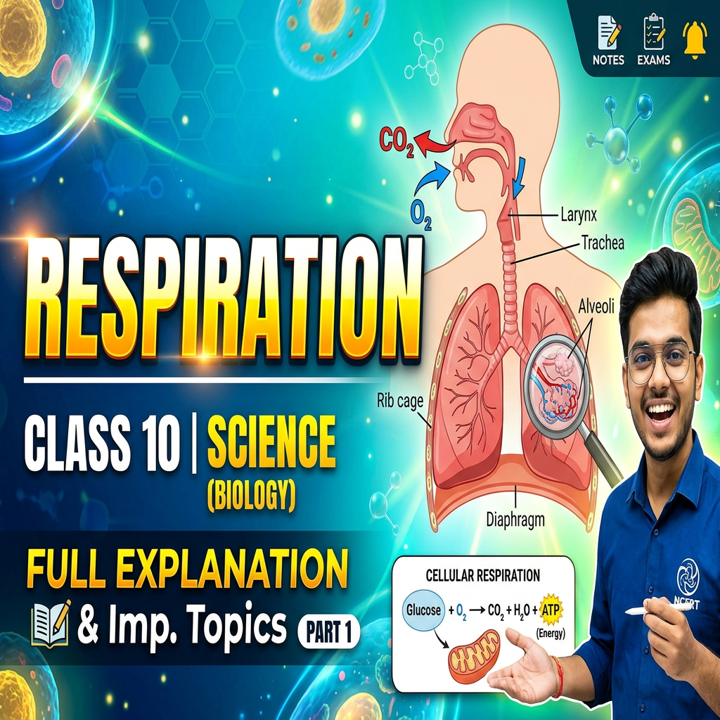Diagram of human respiratory system showing lungs, trachea, diaphragm, and gas exchange process with CO2 and O2 labels